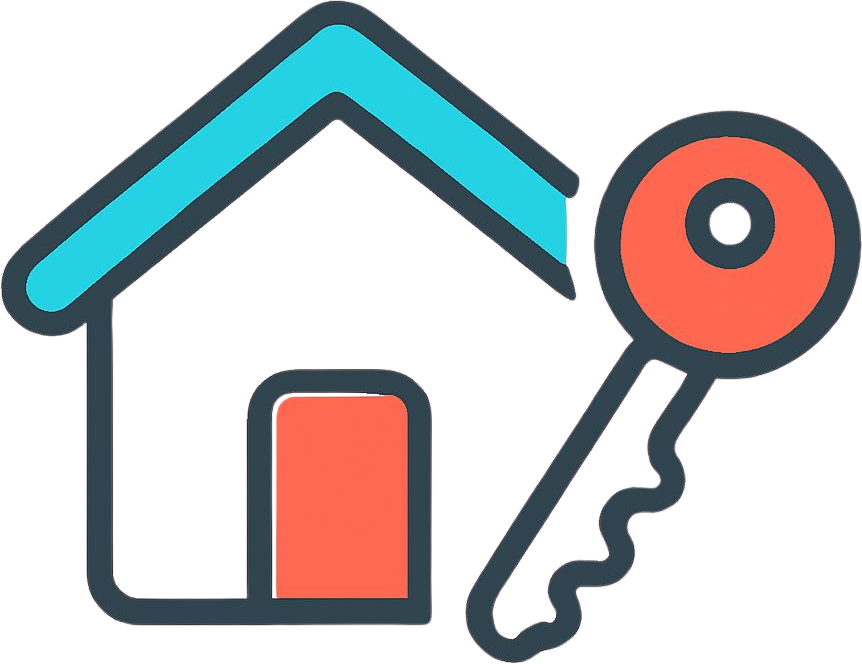 Generate _Single minimal vector line icon of a rental property house with a key, rounded geometric strokes, using bright cyan #2bc0f0, coral orange #ed6845, and dark gray #4f5354 colors, transparent background, no text, clean-2