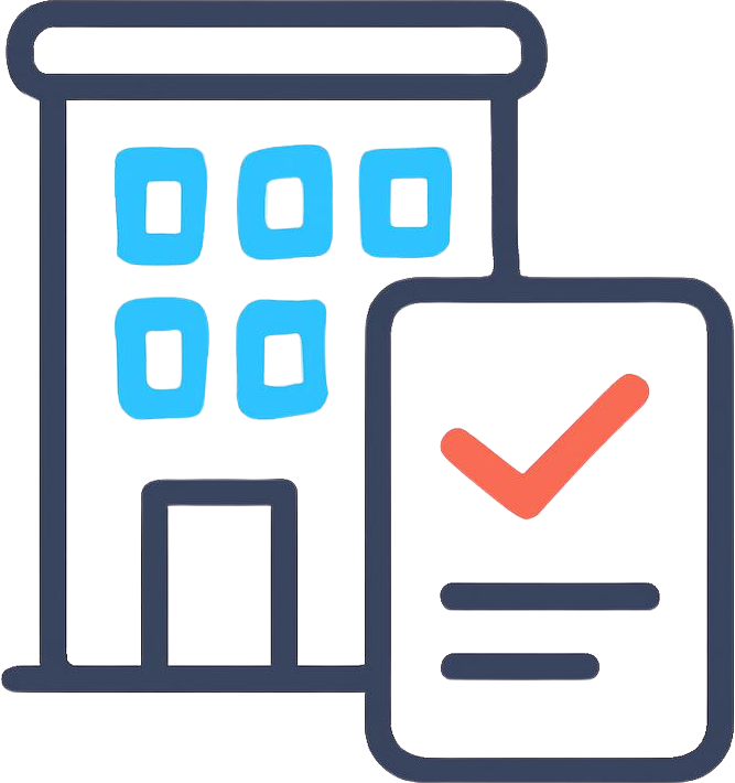 Generate _Single minimal vector line icon of an apartment building with checkmark or document for permanent financing, rounded geometric strokes, using bright cyan #2bc0f0, coral orange #ed6845, and dark gray #4f5354 colors, -1